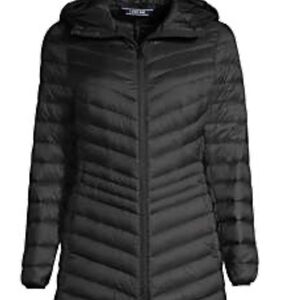 Lands End Wanderweight Down Puffer Jacket Womens 3X Black Hooded Packable